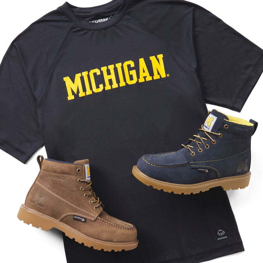 wolverine x tappra university of michigan floorhand moc toe arbete boot